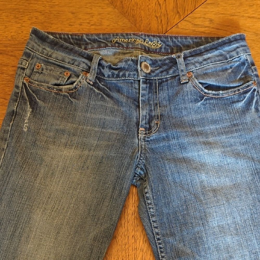 Y2K American Eagle Outfitters Classic Blue Jeans Lightly Distressed Hipster - Picture 5 of 14